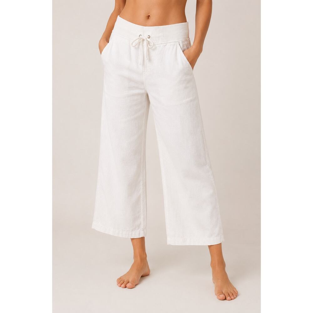 Athleta White Linen Wide Leg Crop Pants Women’s Size 4 Drawstring Waist